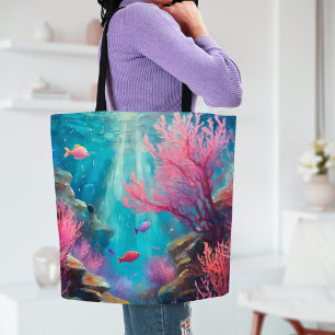 Bolso De Tela Arrecife de coral Resumen Océano Arte moderno