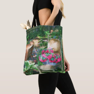Bolso De Tela Arreglo de jardín de flores en pintura al óleo 