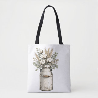 Bolso De Tela Arreglo rústico de granja de algodón y flores silv