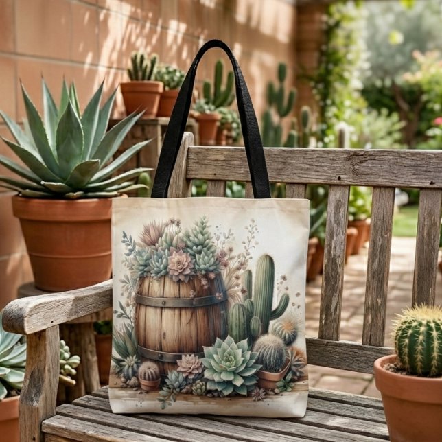 Bolso De Tela Arreglo Rústico de Suculentas y Cactus (Subido por el creador)