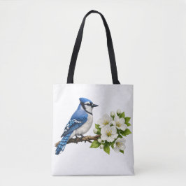 Bolso De Tela Arrendajo Azul con Flores Blancas