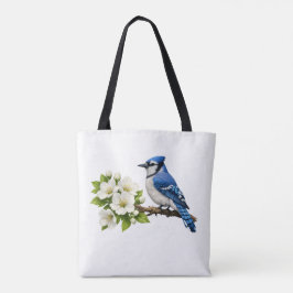 Bolso De Tela Arrendajo Azul con Flores Blancas