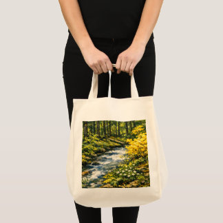 Bolso De Tela Arroyo forestal con flores silvestres amarillas