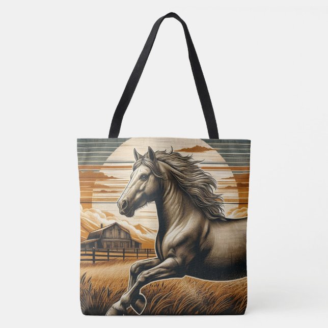 Bolso De Tela Arroz/caballo vintage/occidente (Anverso)