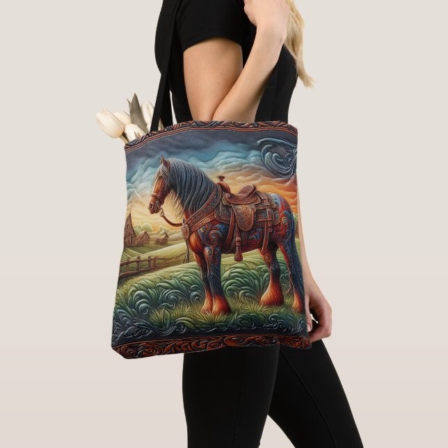 Bolso De Tela Arroz de cuero para caballos Sunset (Detalle)