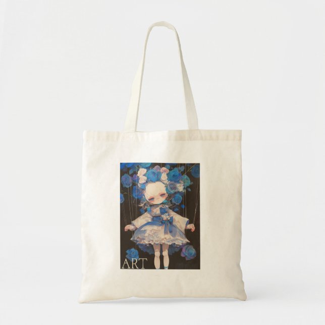Bolso De Tela ART Blue Flower Girl Tote Bag (Frente)