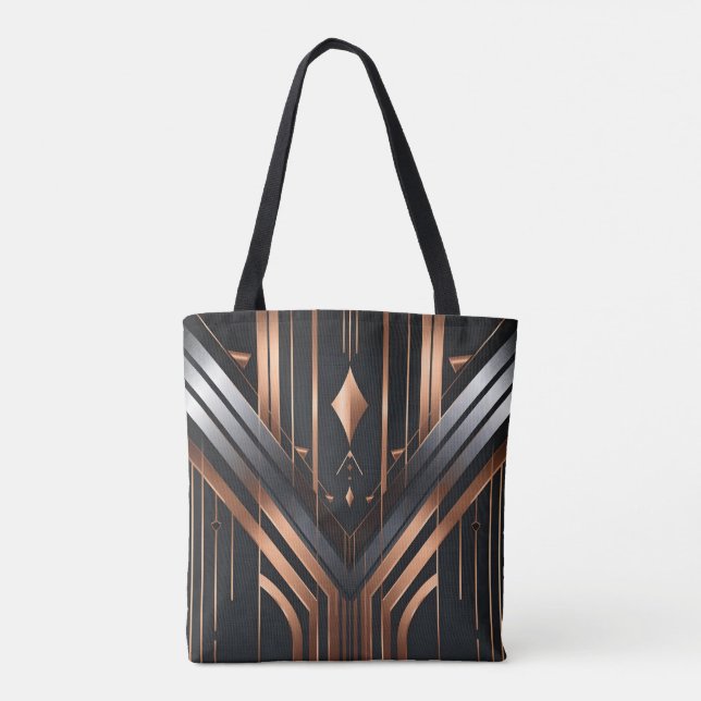 Bolso De Tela Art Deco Copper & Silver Geometric Design (Reverso)