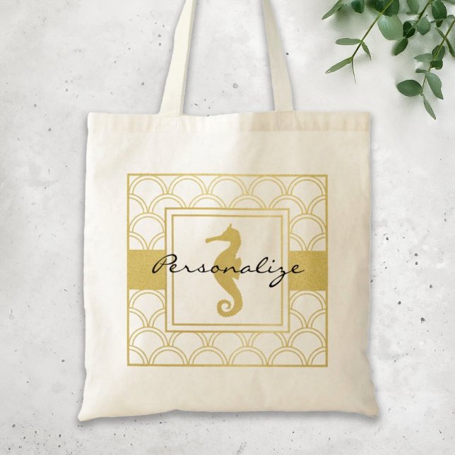 Bolso De Tela Art Deco Ocean Wave Patten Gold Purpurina Seahorse (Subido por el creador)