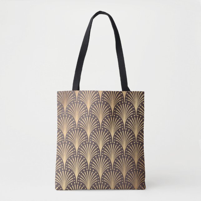 Bolso De Tela Art Deco Pattern. Seamless golden background. Mini (Anverso)