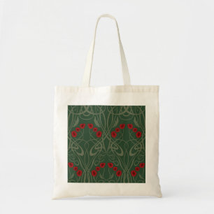 Bolso De Tela Art Nouveau Amapolas Geométricas y Tallos Sinuosos