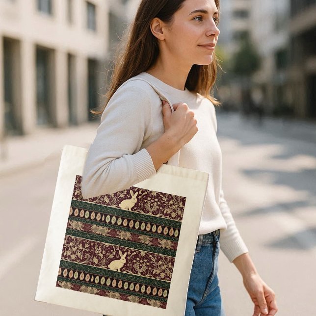 Bolso De Tela Art Nouveau Burgundy Floral Bunny Easter Egg Chic (Art Nouveau Burgundy Floral Bunny Easter Egg Chic Tote Bag)