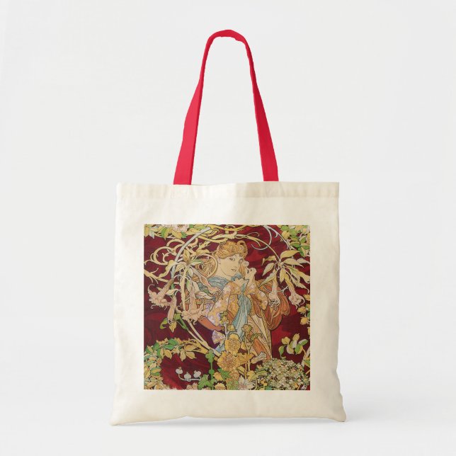Bolso De Tela Art Nouveau de Mucha: Mujer con Daisy (Frente)