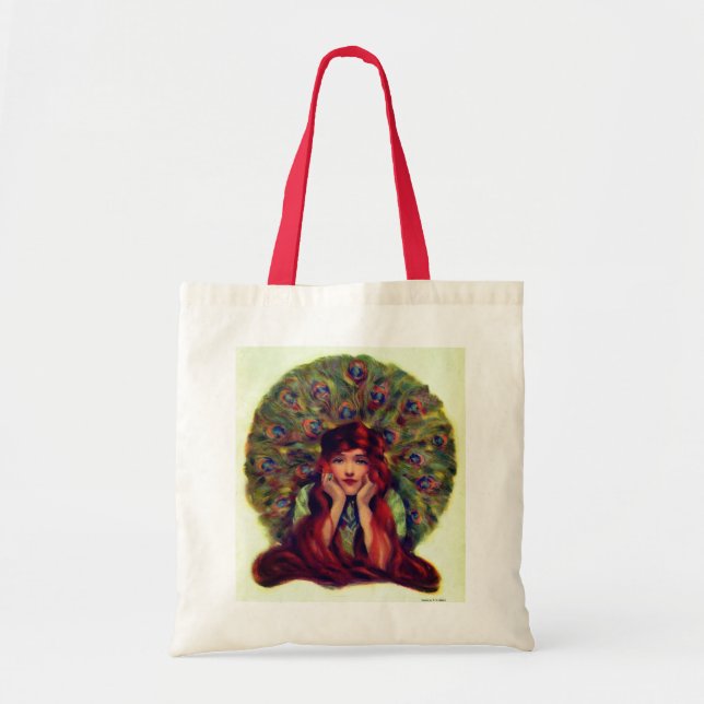 Bolso De Tela Art Nouveau deco elegante plumas de pavo real (Frente)