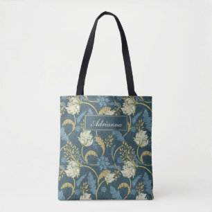 Bolso De Tela Art Nouveau floral azul y crema