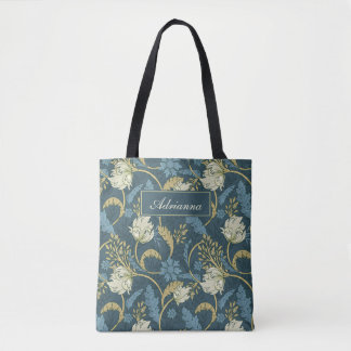 Bolso De Tela Art Nouveau floral azul y crema