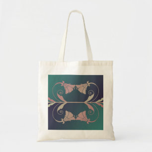 Bolso De Tela Art Nouveau fuschia flor rosa azul verde elegante