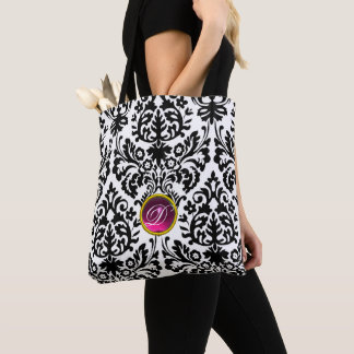 BOLSO DE TELA ART NOUVEAU PINK BLANCO NEGRO DAMASK PINK MONOGRAM