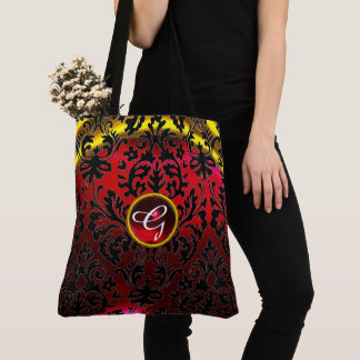 BOLSO DE TELA ART NOUVEAU ROJO ORO NEGRO DAMASK MONOGRAM
