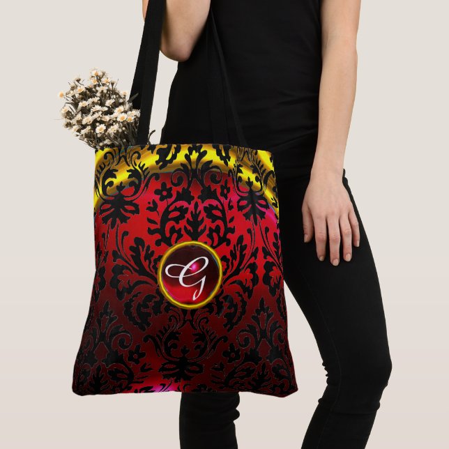BOLSO DE TELA ART NOUVEAU ROJO ORO NEGRO DAMASK MONOGRAM (Detalle)