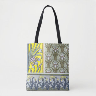 Bolso De Tela Art Nouveau vintage, flores Iris del jardín