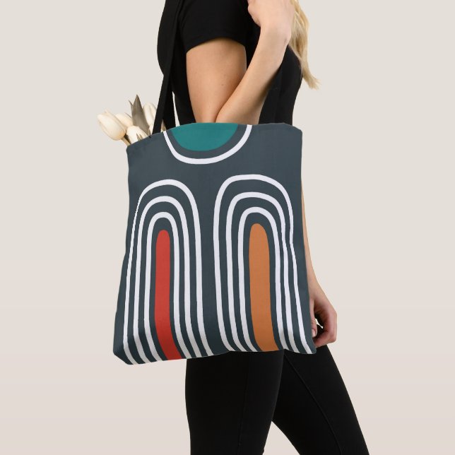Bolso De Tela Arte abstracto boho de arcoíris sobre fondo azul (Detalle)