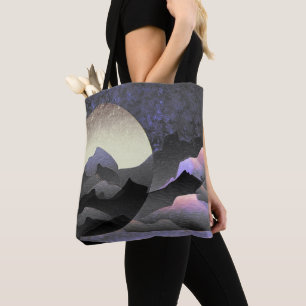 Bolso De Tela Arte abstracto caprichoso de luna y montañas