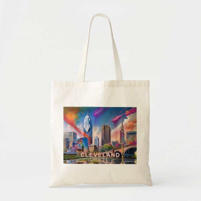 Bolso De Tela Arte abstracto de Cleveland Skyline (Frente)