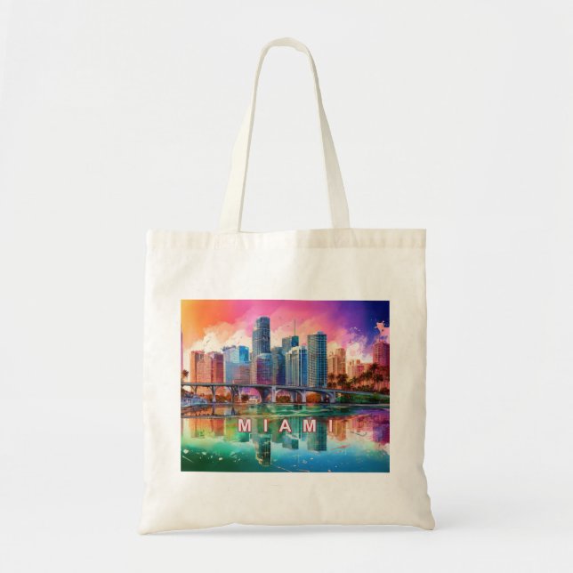 Bolso De Tela Arte abstracto de Miami Skyline (Frente)
