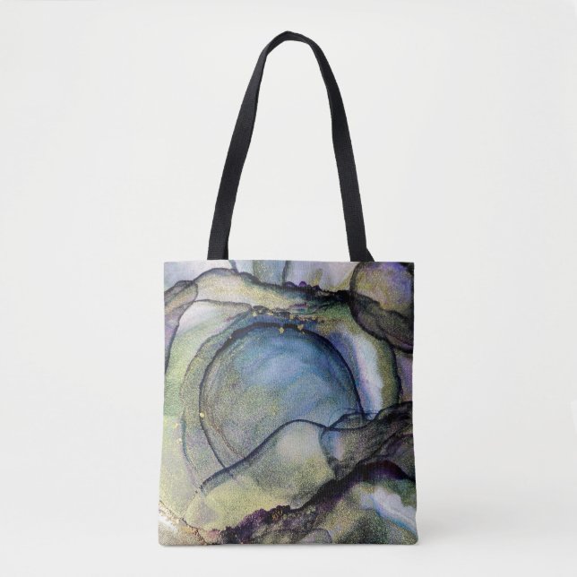 Bolso De Tela Arte abstracto de tinta líquida azul y dorada de t (Anverso)
