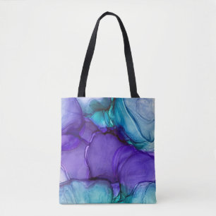 Bolso De Tela Arte abstracto de tinta líquida púrpura y Verde 