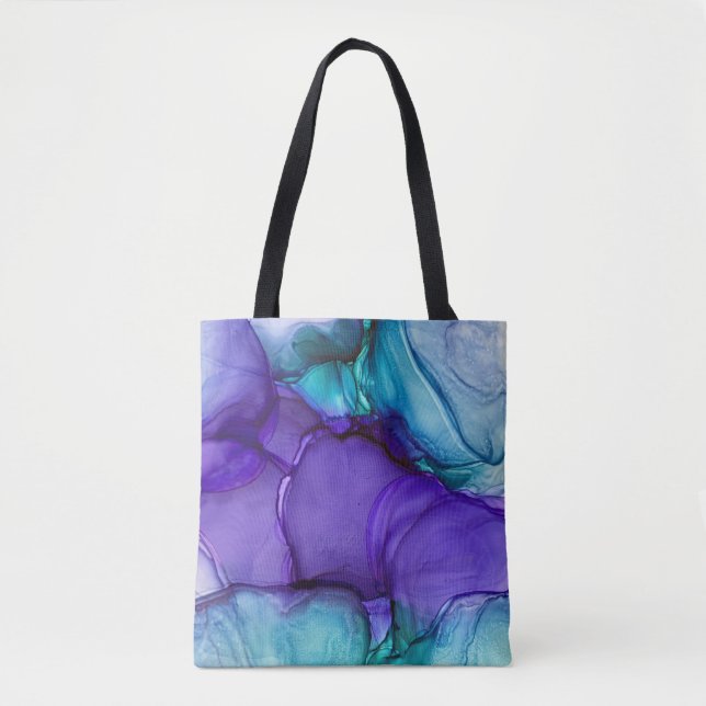 Bolso De Tela Arte abstracto de tinta líquida púrpura y Verde az (Anverso)