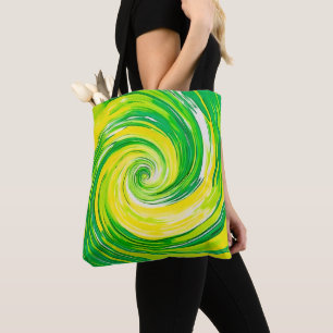 Bolso De Tela Arte abstracto espiral verde amarillo