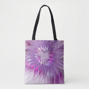 Bolso De Tela Arte abstracto fractal de flor apasionada púrpura