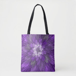 Bolso De Tela Arte abstracto fractal de flor púrpura psicodélico