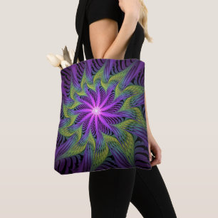 Bolso De Tela Arte abstracto fractal moderno de flor púrpura ver