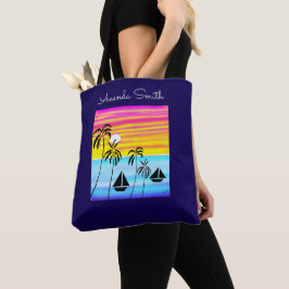 Bolso De Tela Arte abstracto moderno atardecer tropical navegand