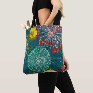 Bolso De Tela Arte abstracto moderno en azul verdoso y rojo