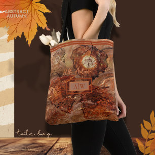 Bolso De Tela Arte abstracto moderno otoño marrón rústico monogr