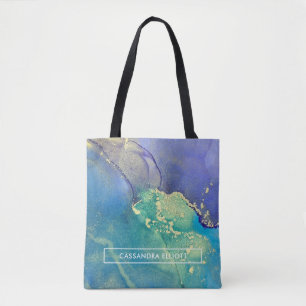 Bolso De Tela Arte abstracto morado azul y oro