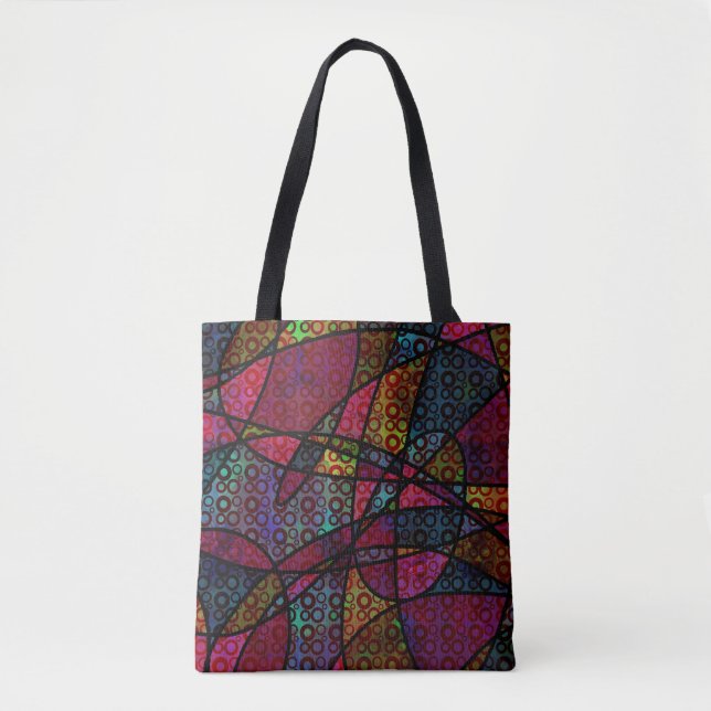 Bolso De Tela Arte abstracto negrita con círculos y líneas negra (Anverso)