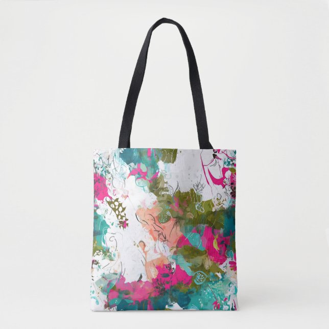 Bolso De Tela Arte abstracto único rosa y agua (Anverso)