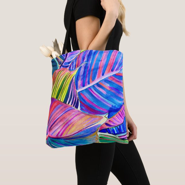 Bolso De Tela Arte acuarela canina hojas tropicales (Detalle)