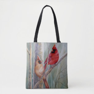 Bolso De Tela Arte acuarela del par de pájaros rojo cardenal no