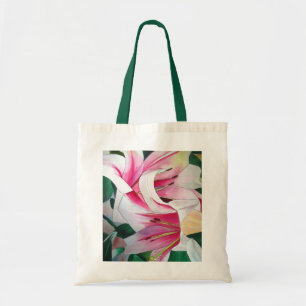 Bolso De Tela Arte acuático con flores de lirio blanco y rosa