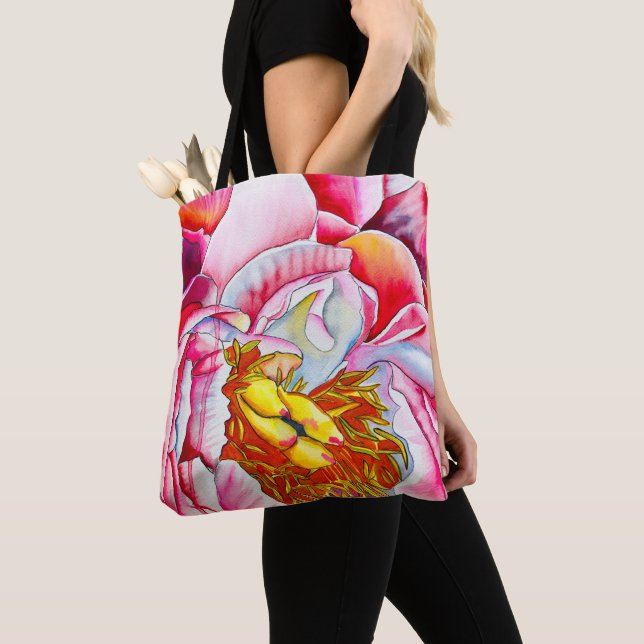 Bolso De Tela arte acuático de color rosa Peony (Detalle)