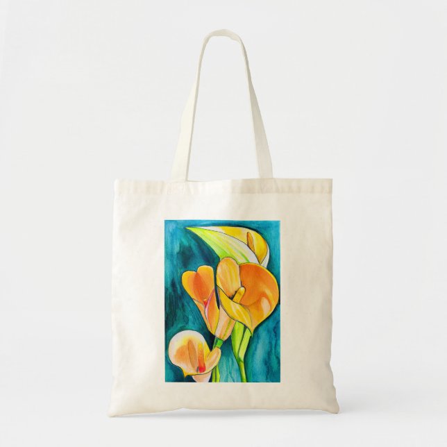 Bolso De Tela arte acuático de flores de Calla lily (Frente)