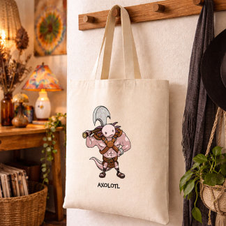 Bolso De Tela Arte alternativo de axolote con hacha bárbara
