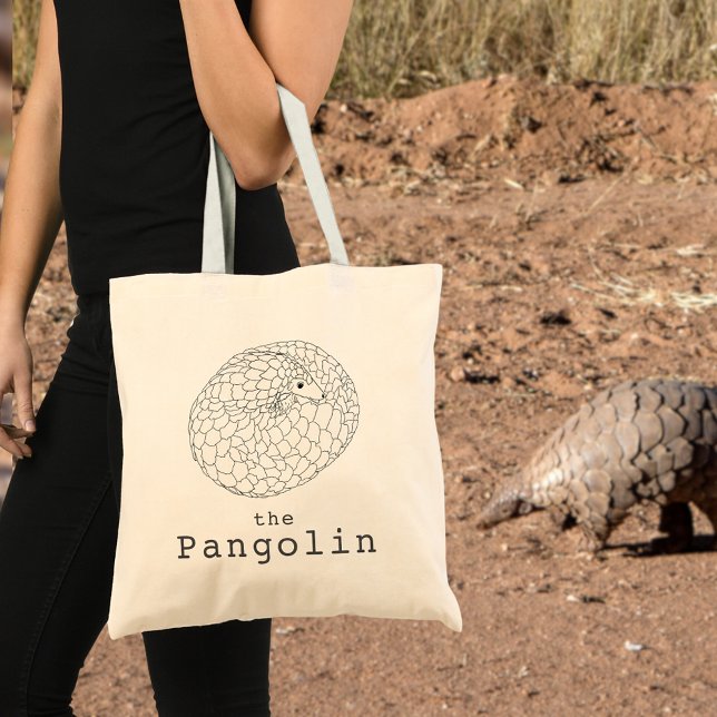 Bolso De Tela Arte animal Cute Pangolin (Pangolin line art tote bag endangered species Simple black and white animal art)