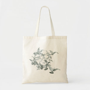 Bolso De Tela Arte antiguo modernista bandada de pájaros con lun
