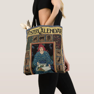 Bolso De Tela Arte Antiguo Modernista, Mujer Leyendo Libro de As